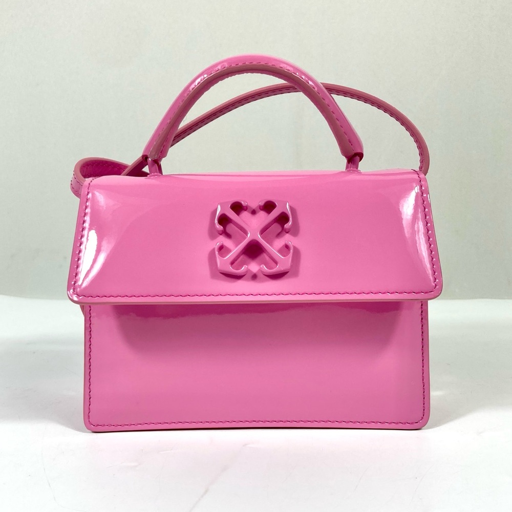 Off White Baby Jitney Patent Leather Top Handle Shoulder Satchel Bag Pink NEW